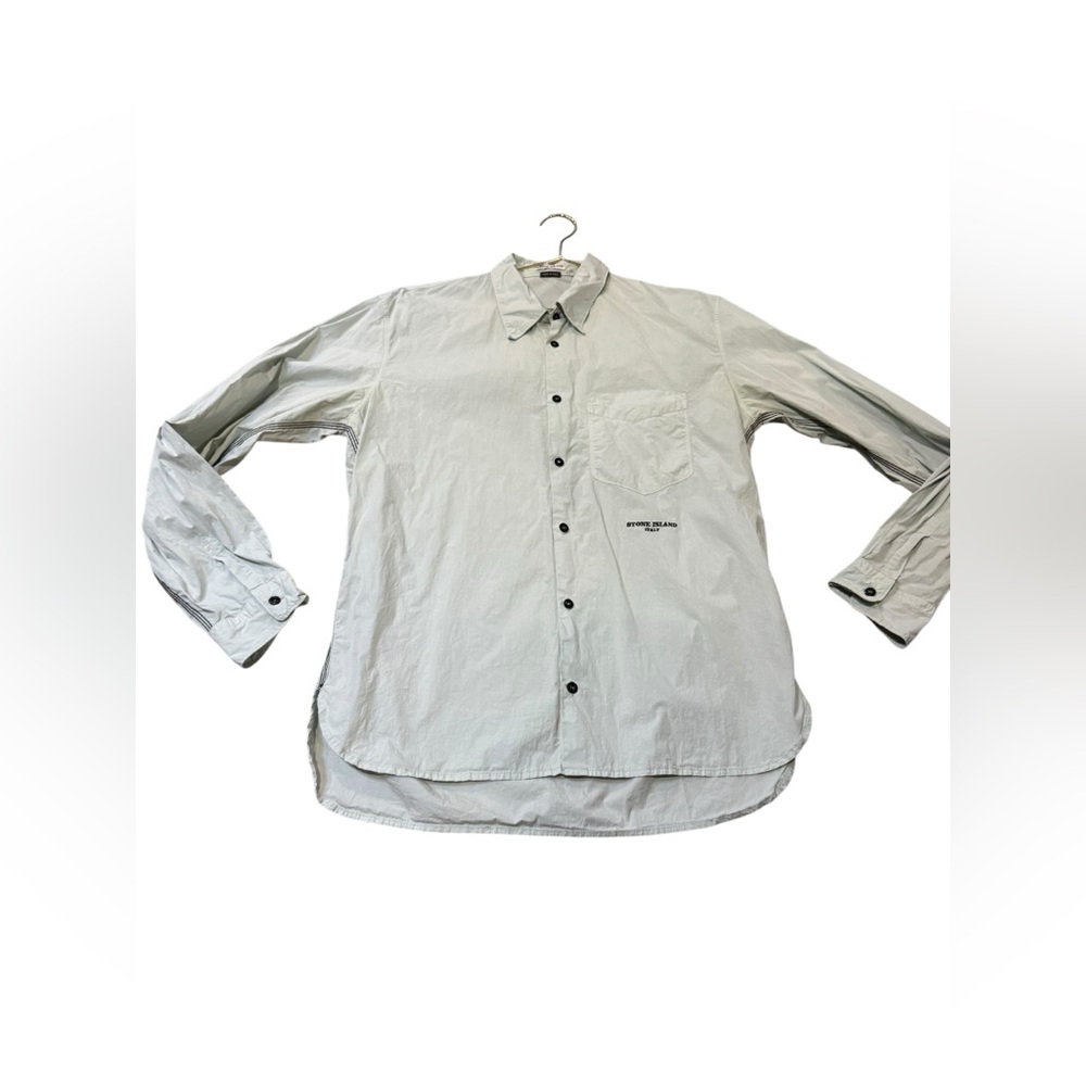 Stone Island Light Gray blue color Button-Down Shirt with black stitching Large